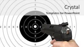  Presentation with gun shooting target - Slide set having cosmetic set on light dressing table background and a light gray colored foreground