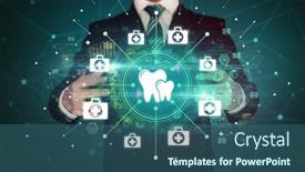  Presentation with healthcare - Presentation design featuring hand-holding-healthcare-icons-concept background and a ocean colored foreground