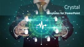  Presentation with healthcare - PPT theme enhanced with hand-holding-healthcare-icons-concept background and a ocean colored foreground