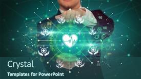  Presentation with healthcare - Slide deck consisting of hand-holding-healthcare-icons-concept background and a ocean colored foreground