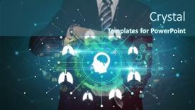  Presentation with healthcare - Presentation theme with hand-holding-healthcare-icons-concept background and a ocean colored foreground