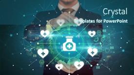  Presentation with healthcare - PPT theme enhanced with hand-holding-healthcare-icons-concept background and a ocean colored foreground