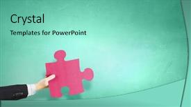  Presentation with hand palm - Presentation theme consisting of hand holding in palm puzzle background and a seafoam green colored foreground