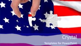  Presentation with world flag - Amazing PPT theme having hand holding jigsaw piece backdrop and a navy blue colored foreground