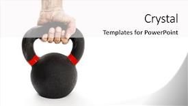  Presentation with hand holding pencil - Amazing PPT theme having hand holding kettlebell on white backdrop and a  colored foreground