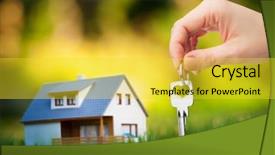  Presentation with house key - Amazing slide deck having hand holding key against house backdrop and a yellow colored foreground