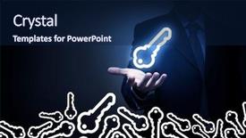  Presentation with pale male hawk - Slide set consisting of hand holding key glowing sign background and a navy blue colored foreground