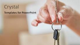  Presentation with property - Amazing slide set having hand-holding-key-of-property backdrop and a coral colored foreground