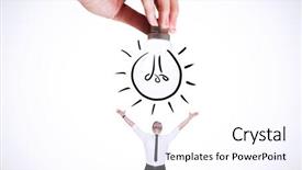  Presentation with doodle - Amazing slide deck having hand holding light bulb doodle against white background with vignette backdrop and a white colored foreground