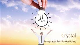  Presentation with doodle - Amazing PPT theme having hand holding light bulb doodle against beautiful orange and blue sky backdrop and a cream colored foreground