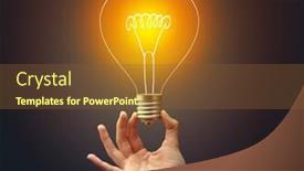  Presentation with light bulb - Cool new theme with conclusion - hand holding light bulb backdrop and a tawny brown colored foreground