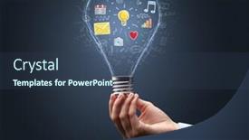  Presentation with light bulb - Presentation theme consisting of hand holding light bulb on dark background new apps concept background and a ocean colored foreground