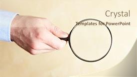  Presentation with magnifying glass - PPT theme consisting of hand-holding-magnifying-glass-over background and a cream colored foreground