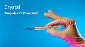  Presentation with body temperature - Theme with hand-holding-medical-mercury-thermometer background and a teal colored foreground