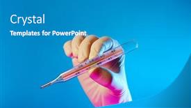  Presentation with body temperature - Slides having hand-holding-medical-mercury-thermometer background and a teal colored foreground