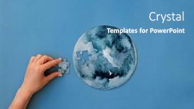  Presentation with hand holding puzzle piece - Presentation theme having hand-holding-missing-piece background and a teal colored foreground