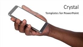  Presentation with mobile phone in woman hand - Colorful PPT theme enhanced with hand holding mobile smart phone backdrop and a white colored foreground