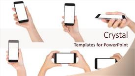  Presentation with smart - Amazing PPT layouts having hand holding mobile smart phone backdrop and a lemonade colored foreground