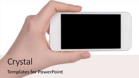  Presentation with smart - Slides consisting of hand holding mobile smart phone background and a soft green colored foreground