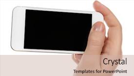  Presentation with smart - PPT theme with hand holding mobile smart phone background and a soft green colored foreground