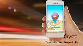  Presentation with mobile phone in woman hand - Cool new slide deck with hand holding mobile smart phone backdrop and a coral colored foreground