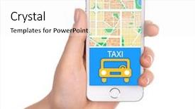  Presentation with smart - Slide set consisting of hand holding mobile smart phone background and a  colored foreground