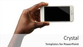  Presentation with smart - Cool new slides with hand holding mobile smart phone backdrop and a white colored foreground