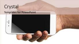  Presentation with smart - Presentation design having hand holding mobile smart phone background and a soft green colored foreground