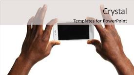  Presentation with smart - Presentation theme enhanced with hand holding mobile smart phone background and a light gray colored foreground