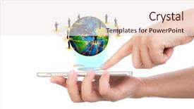  Presentation with mobile network - Audience pleasing presentation theme consisting of hand holding modern communication technology backdrop and a sky blue colored foreground