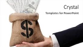  Presentation with money bag sysmbol - Cool new theme with hand holding money bag isolated backdrop and a white colored foreground