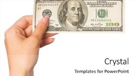  Presentation with money - Colorful slide deck enhanced with hand holding money dollars isolated backdrop and a white colored foreground