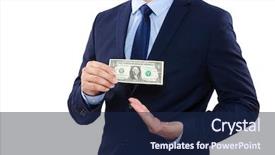  Presentation with hand holding colorful brain sketch - PPT theme consisting of hand holding money background and a navy blue colored foreground