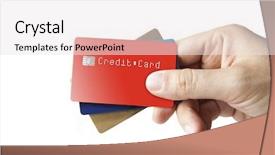  Presentation with trophy award hand holding - Cool new slide deck with hand holding multicolored credit card backdrop and a white colored foreground