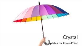  Presentation with hand holding colorful brain sketch - Slide deck with hand holding multicolored umbrella isolated background and a white colored foreground