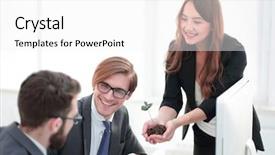  Presentation with sprout - PPT theme consisting of hand holding new employee - business team is looking background and a white colored foreground