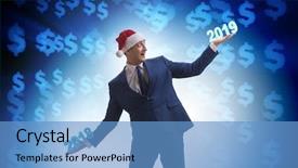  Presentation with new years - Slides consisting of hand holding new employee - businessman with 2018 and 2019 background and a teal colored foreground