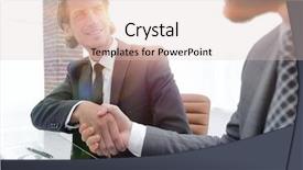  Presentation with handshake - Slides featuring hand holding new employee - closeup business handshake background and a  colored foreground