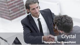  Presentation with handshake - PPT theme having hand holding new employee - closeup business handshake background and a  colored foreground