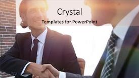  Presentation with business and politics handshake - Audience pleasing presentation theme consisting of hand holding new employee - closeup business handshake backdrop and a  colored foreground