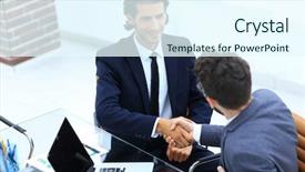  Presentation with handshake - Audience pleasing slides consisting of hand holding new employee - closeup business handshake backdrop and a  colored foreground