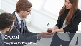  Presentation with sprout - Audience pleasing PPT theme consisting of hand holding new employee - happy business team is looking backdrop and a dark gray colored foreground