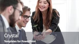  Presentation with team - Theme featuring hand holding new employee - happy business team is looking background and a dark gray colored foreground