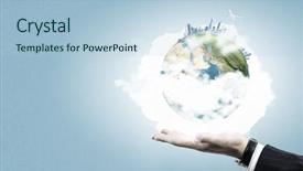  Presentation with green planet - Presentation theme consisting of hand holding our earth planet background and a light blue colored foreground