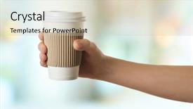  Presentation with coffee cup - Amazing presentation design having hand holding paper cup backdrop and a soft green colored foreground