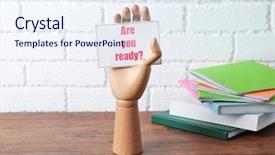  Presentation with brick wall - Beautiful presentation design featuring hand holding paper with question backdrop and a sky blue colored foreground