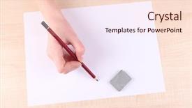  Presentation with hand holding pencil - PPT theme having hand holding pencil and erase background and a lemonade colored foreground