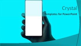  Presentation with aqua - Amazing PPT theme having hand-holding-phone-silhouette backdrop and a cyan colored foreground