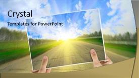  Presentation with photo album - Presentation with hand holding photo of road background and a light blue colored foreground