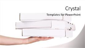  Presentation with boxes - Colorful presentation enhanced with hand holding pizza boxes isolated backdrop and a white colored foreground